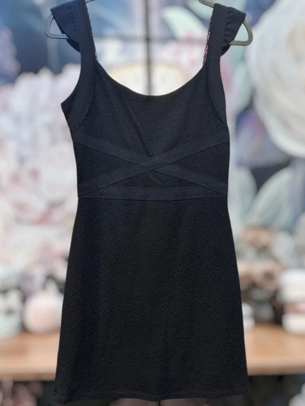 Free People Mini Dress Size S Cutout Back Criss Cross Textured Boho Black